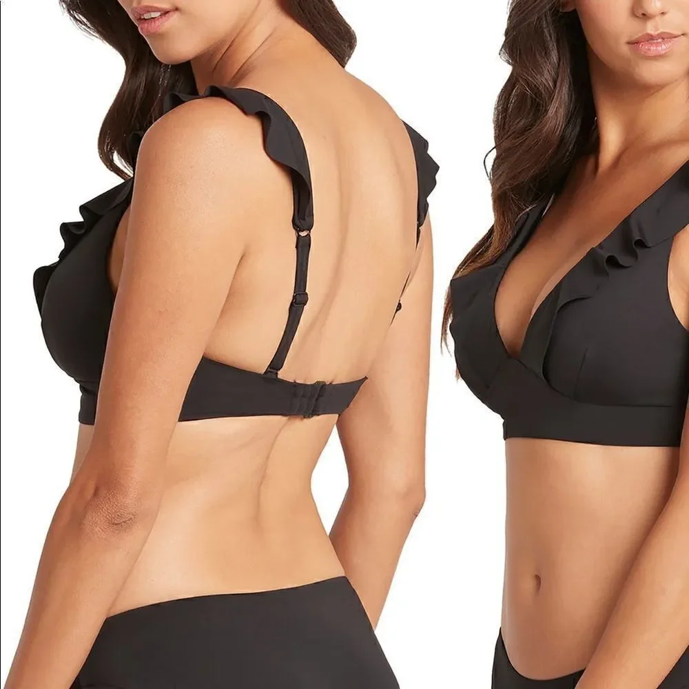 SEA LEVEL Frill Bra Top Black Size 4